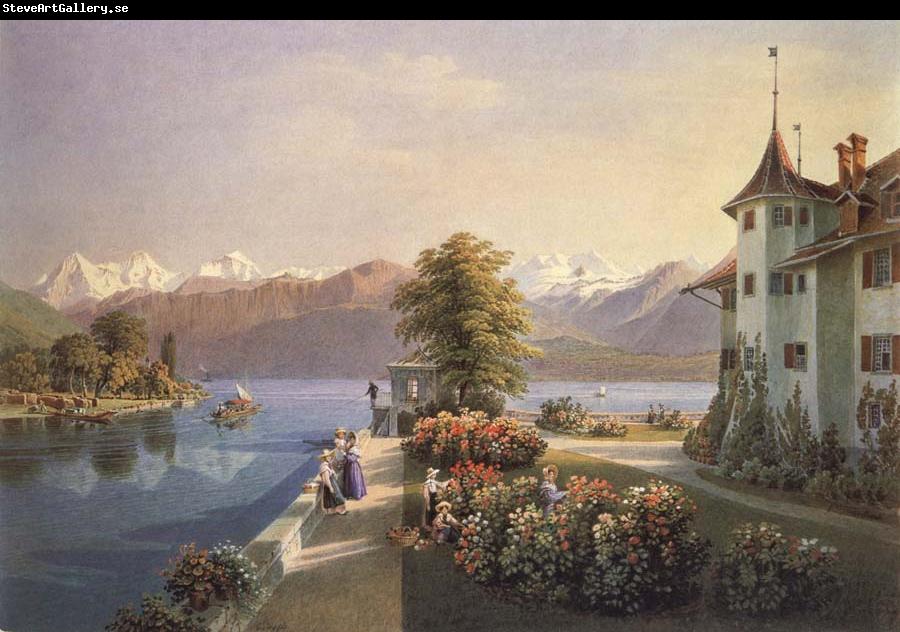 Gabriel Lory fils View of the old lock Schadau in Thun